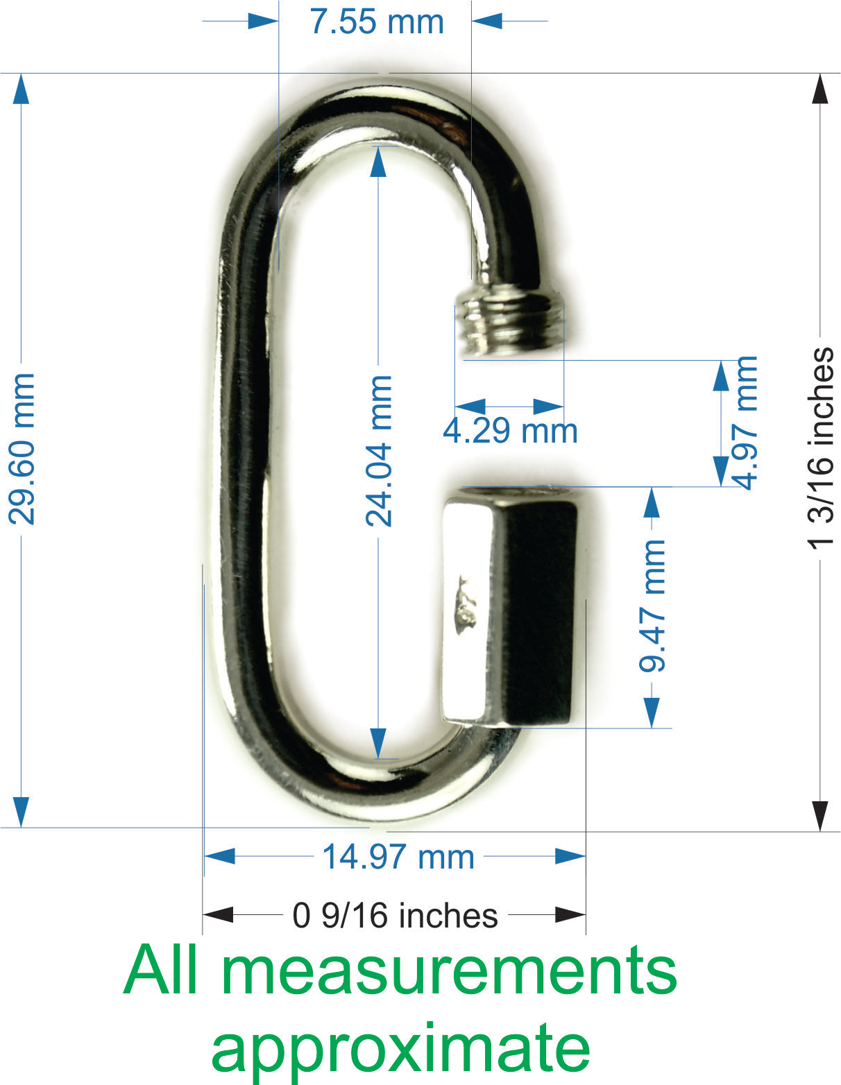 solid 14 karat yellow gold miniature quick link lock carabiner dimensions