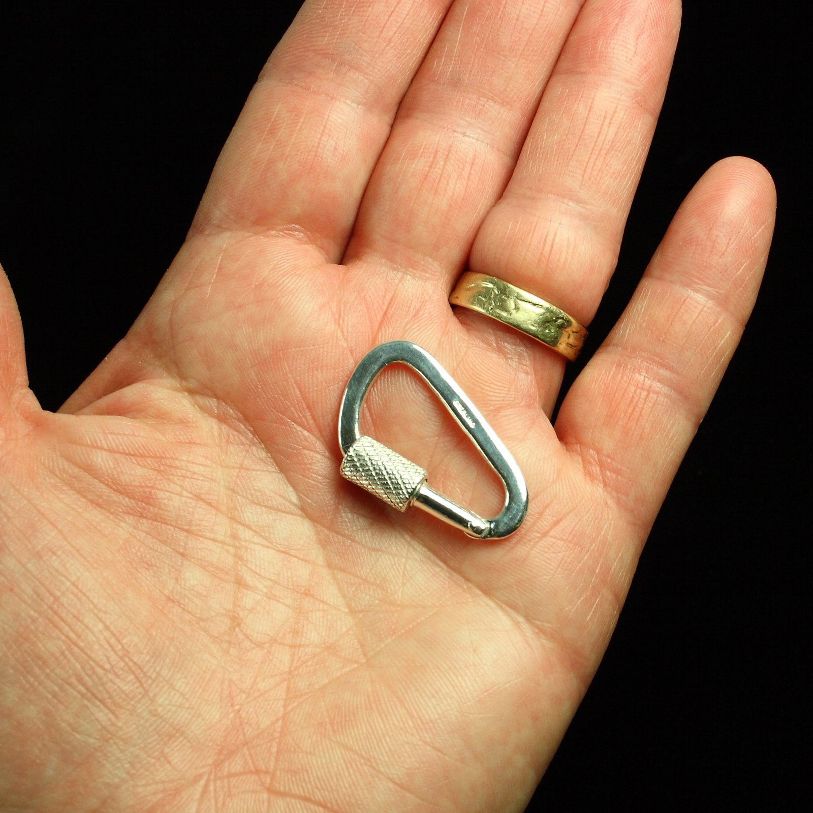 Functional 1.25 inch Carabiner Clasp - Handmade in sterling silver - Modeled held in hand