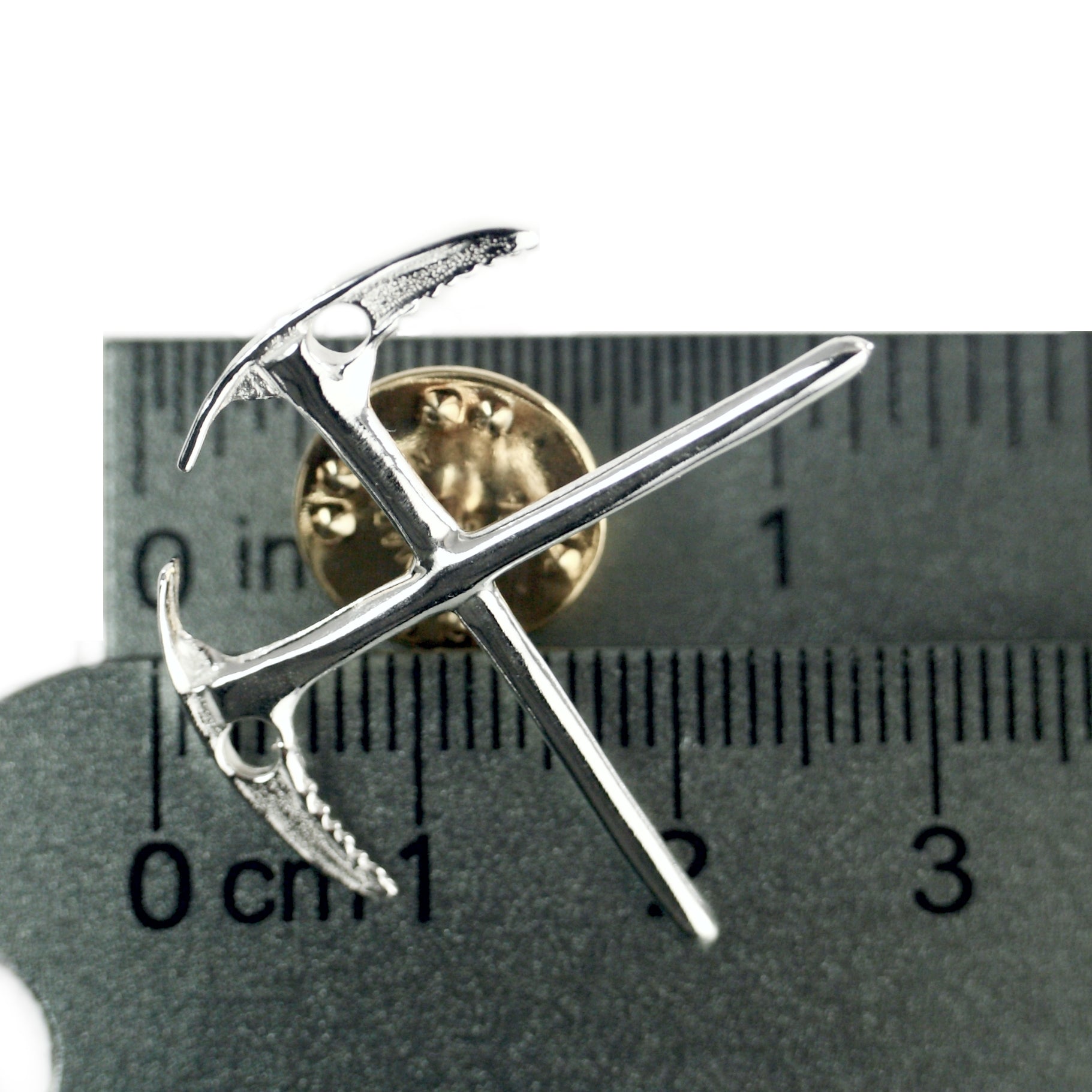 climbers crossed ice axe lapel pin sterling silver - measurements