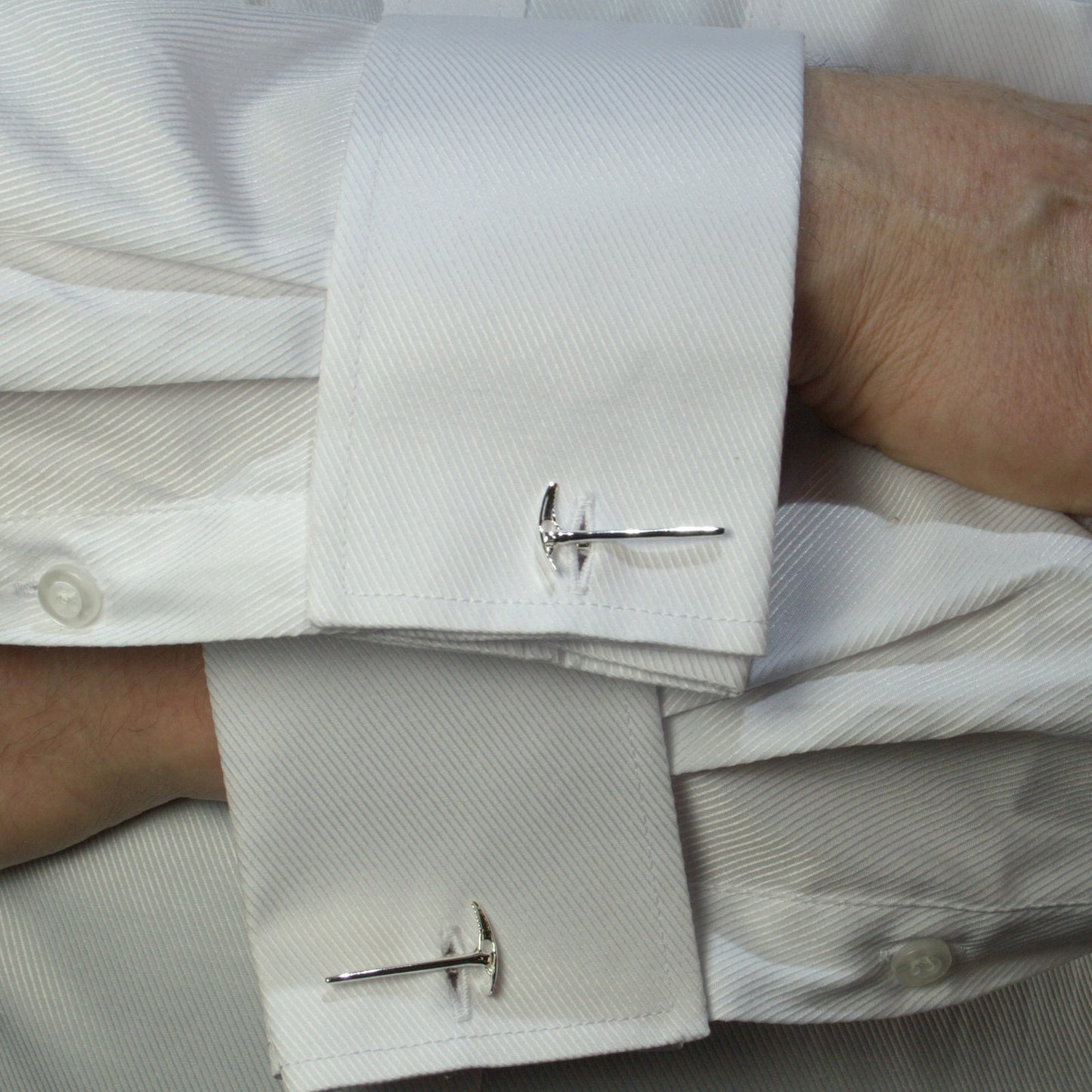 32 mm Mountaineering Ice Axe Cuff Link Pair - Handmade in sterling silver - Modeled