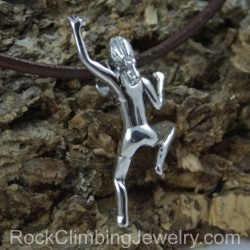 Climbing Girl Figurine Necklace - Handmade in sterling silver - Shown on brown leather cord