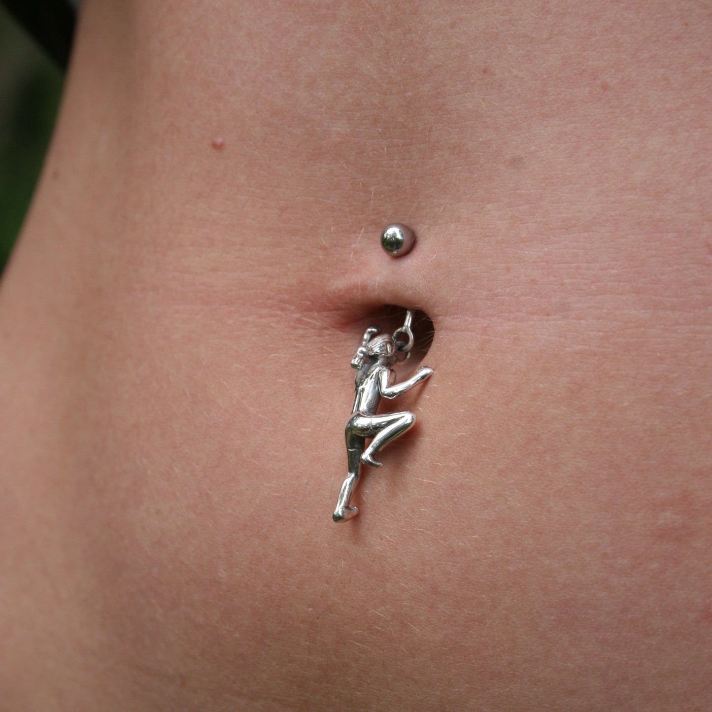 Climbing Girl Figurine Navel Ring - Handmade in sterling silver