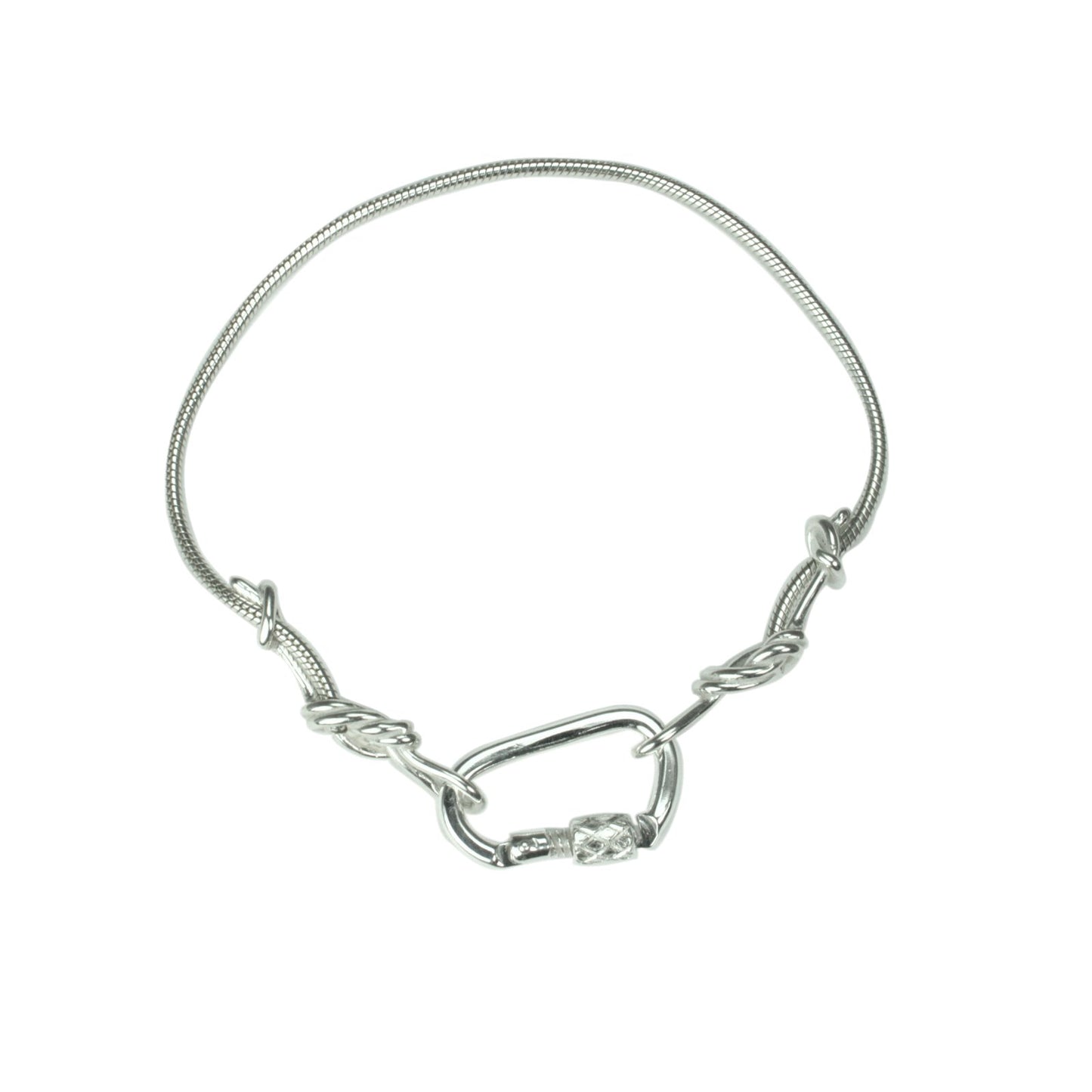 Climbing Rope Chain Bracelet - Handmade in sterling silver - Showing figure 8 ends and carabiner