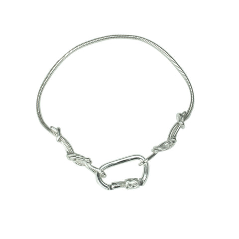 Climbing Rope Chain Bracelet - Handmade in sterling silver - Showing figure 8 ends and carabiner