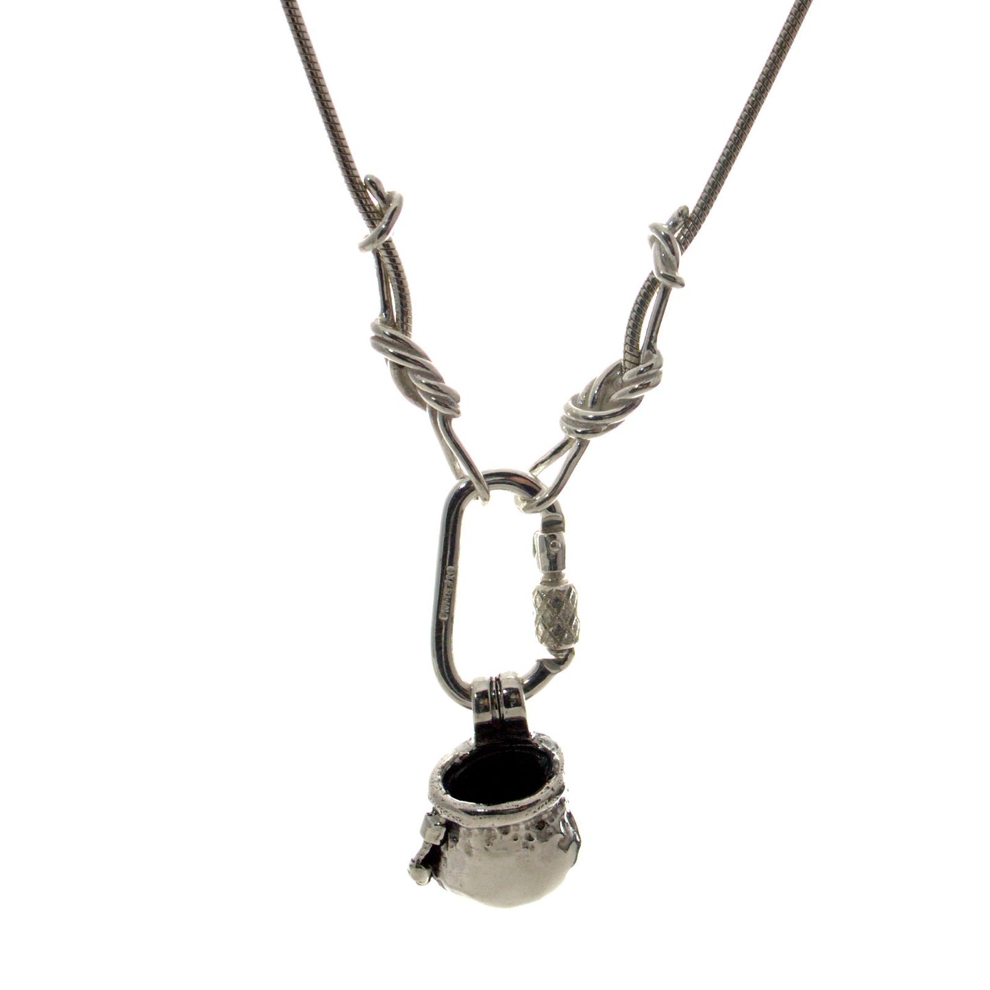 Climbing Rope Chain Necklace with Carabiner Clasp and Chalk Bag Pendant - Handmade in sterling silver