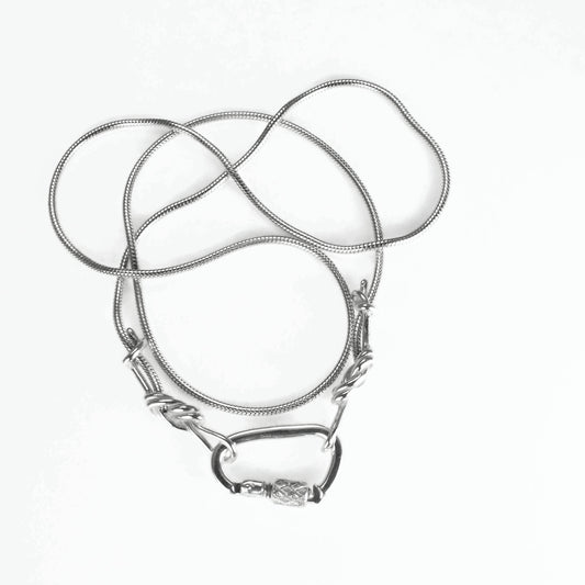 Climbing Rope Chain Necklace with Carabiner Clasp - Handmade in sterling silver