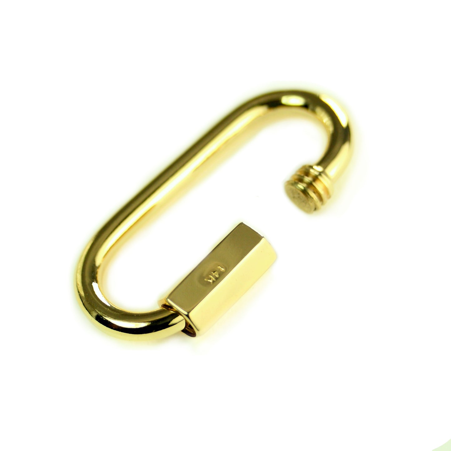 solid 14 karat yellow gold miniature quick link lock carabiner open position