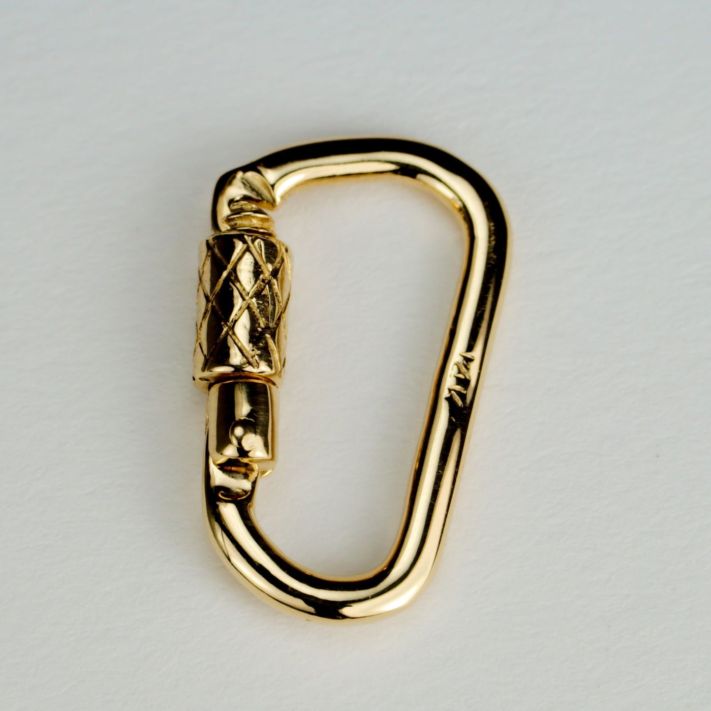 14k solid gold locking d carabiner gate closed