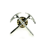 climbers crossed ice axe lapel pin sterling silver - front view