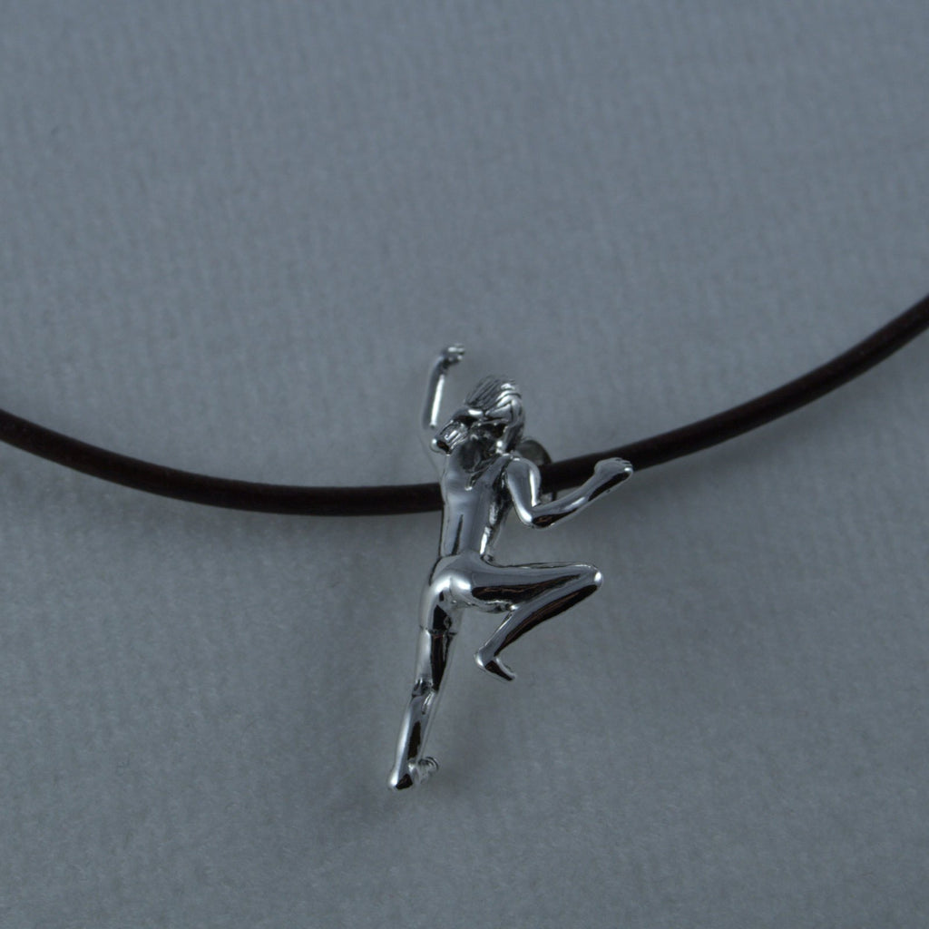Sterling Figure 8 Knot Leather Cord Necklace - Rock Climbing Jewelry