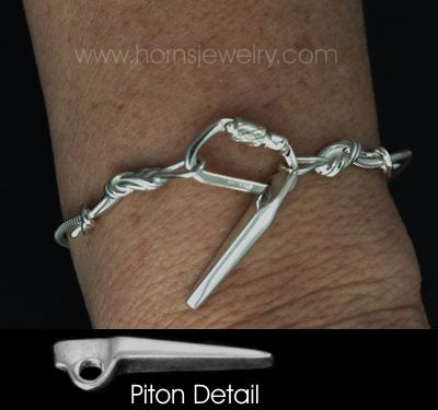 Climbing Rope Chain Functional Carabiner and Piton Anchor Bracelet - Handmade in sterling silver