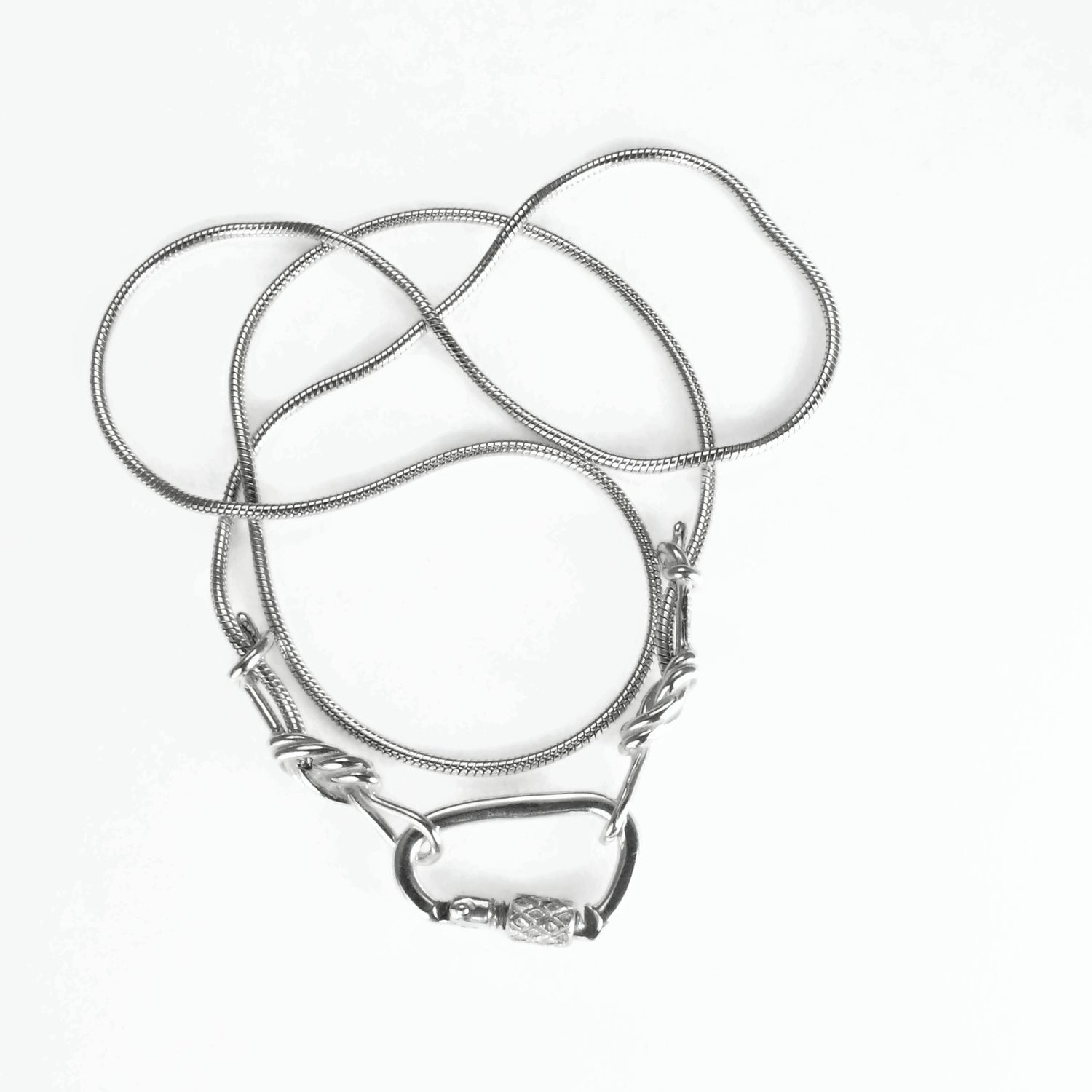 Climbing Rope Chain Necklace with Carabiner Clasp - Handmade in sterling silver