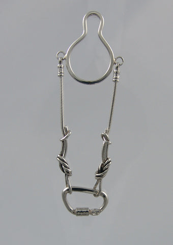 climbing rope chain tie tack with functional carabiner in sterling silver