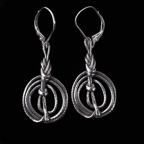 Climbing rope flat coil earring pair in solid sterling silver