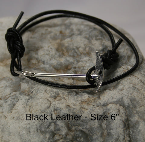 ice axe sterling silver bracelet black leather Size  6 inch