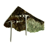 Ice axe post earrings in sterling silver, showing ear-nut