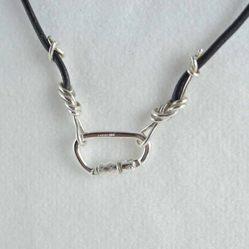 Sterling Figure 8 Knot Leather Cord Necklace - Rock Climbing Jewelry