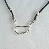 Sterling Silver Figure 8 Knot with Carabiner Leather Cord Necklace - Handmade