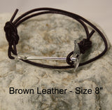 sterling silver ice axe bracelet in brown leather- Size 8 inch