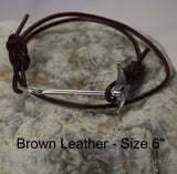 sterling silver ice axe bracelet brown leather Size 6 inch